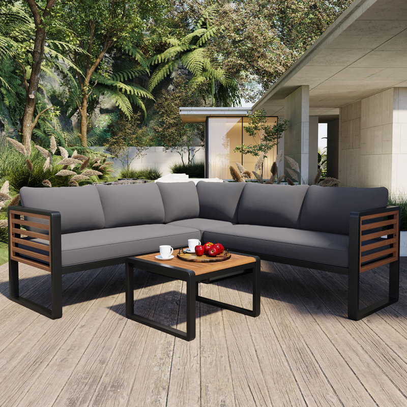 Ensemble de 4 canapés d'extérieur modulaires en forme de L pour l'extérieur, Gris