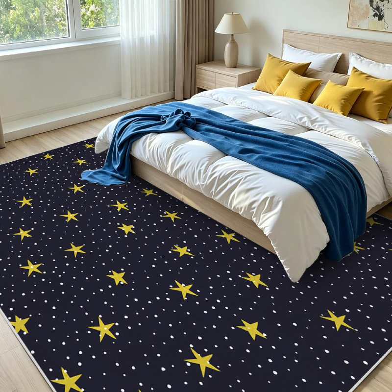 Tapis violet clair transparent lavable à la machine, étoiles et cercles dessinés, Rectangle 71 po x 98 po