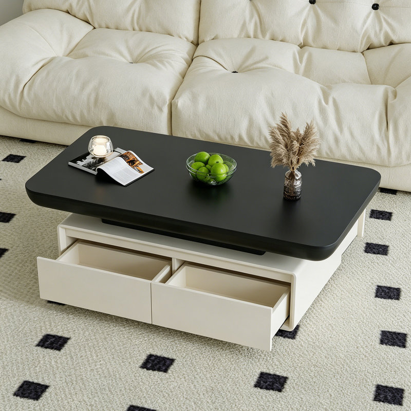 Table basse haut de gamme avec rangement noir et blanc, Noir, H 16,53 po x L 51,18 po x l 27,55 po