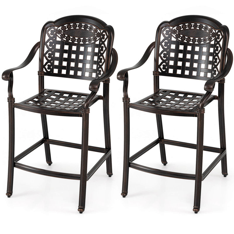 Ensemble de 2 tabourets de bar d'extérieur 25,5 po avec dossier ergonomique, accoudoirs et repose-pieds pour le jardin, 2
