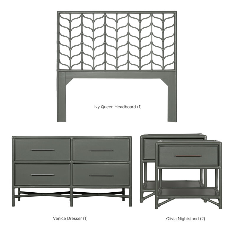 Ivy Four Piece Bedroom Set, 4 Pcs: Headboard, Dresser, 2 Nightstands, Natural, King