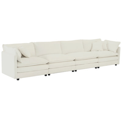 4 Seater In White With Chenille - Solid Wood Frame For Delightful Experience 4 Comfy Couch Breathable Seat Padding