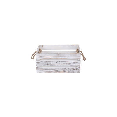 Distressed Rope Handled Wooden Storage Crate Basket