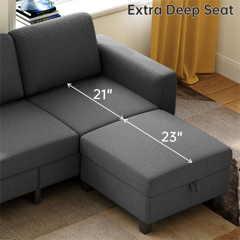 Canapé rembourré de 78 po avec repose-pieds mobile, Gris