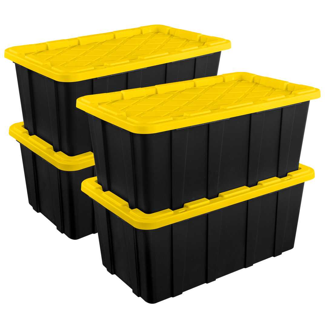 Sterilite 38 Gallon Industrial Stackable Storage Tote Lidded Containers, 4 Pack (Set of 4) Sterilite