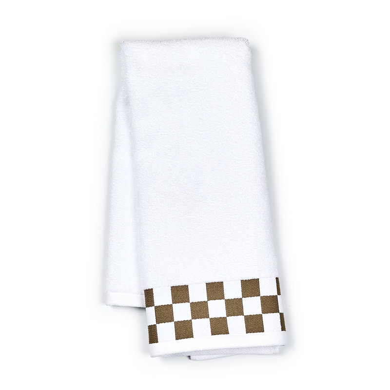 Hand Towel with Check Border, Brown/White