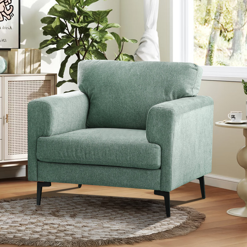 Fauteuil club en lin Blannie, Mélange de lin vert écume de mer