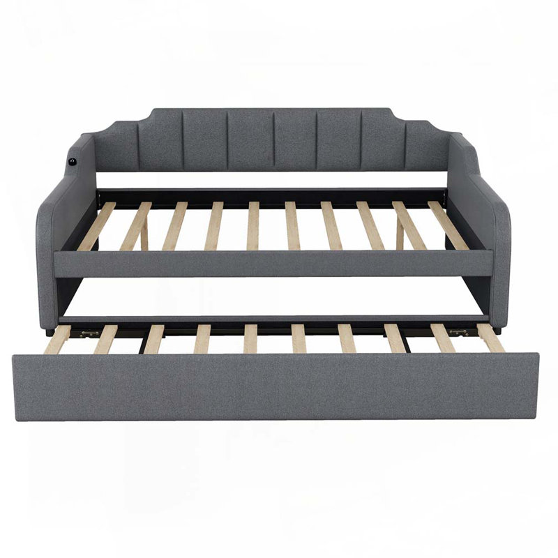 Upholstery Daybed with Trundle and USB Charging Design