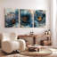 Tableau abstrait floral bleu sur toile tendue, style bohème moderne (lot de 3)-1901258565