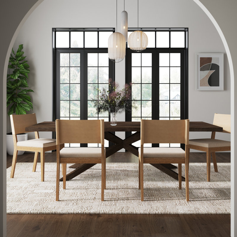 Light Brown Solid Wood Upholstered Dining Chair, Brown, Beige/Ivory, 1