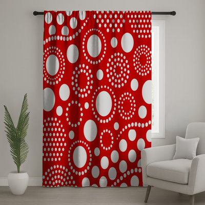 Red  Circles Window Curtains, Polka Dots Sheer  Curtains - 1 Panel