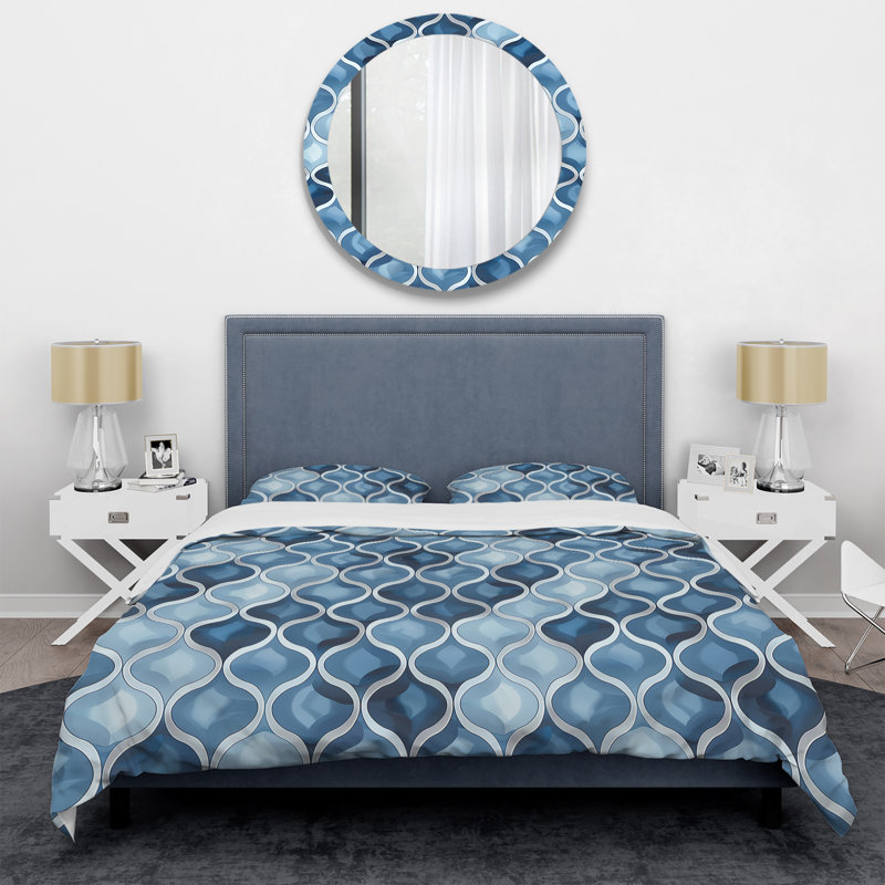 Ensemble de housse de couette moderne bleu et blanc Ogee Patten, Housse de couette très grand et 2 très grandes t