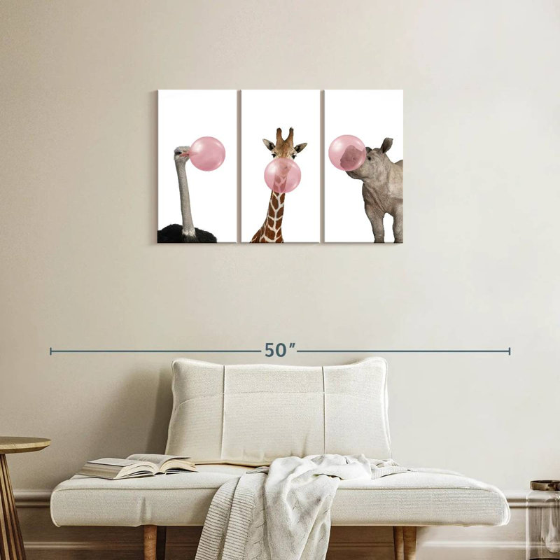 Ensemble de 3 animaux rigolos sur toile, H 20 po x l 33 po