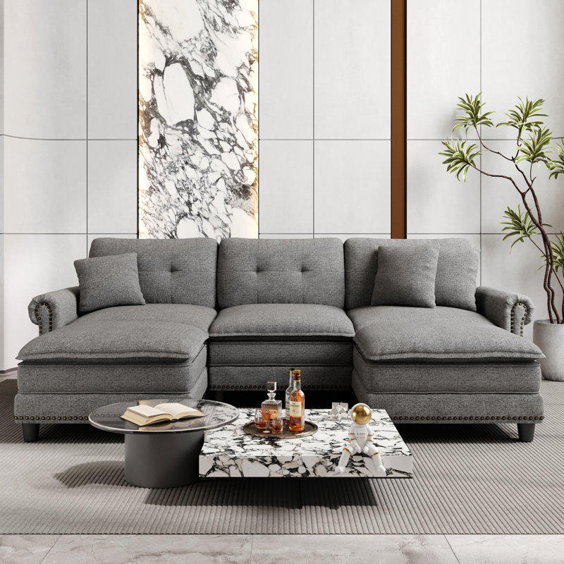 Sectional, 88cm H x 295cm W x 85cm D, Grey