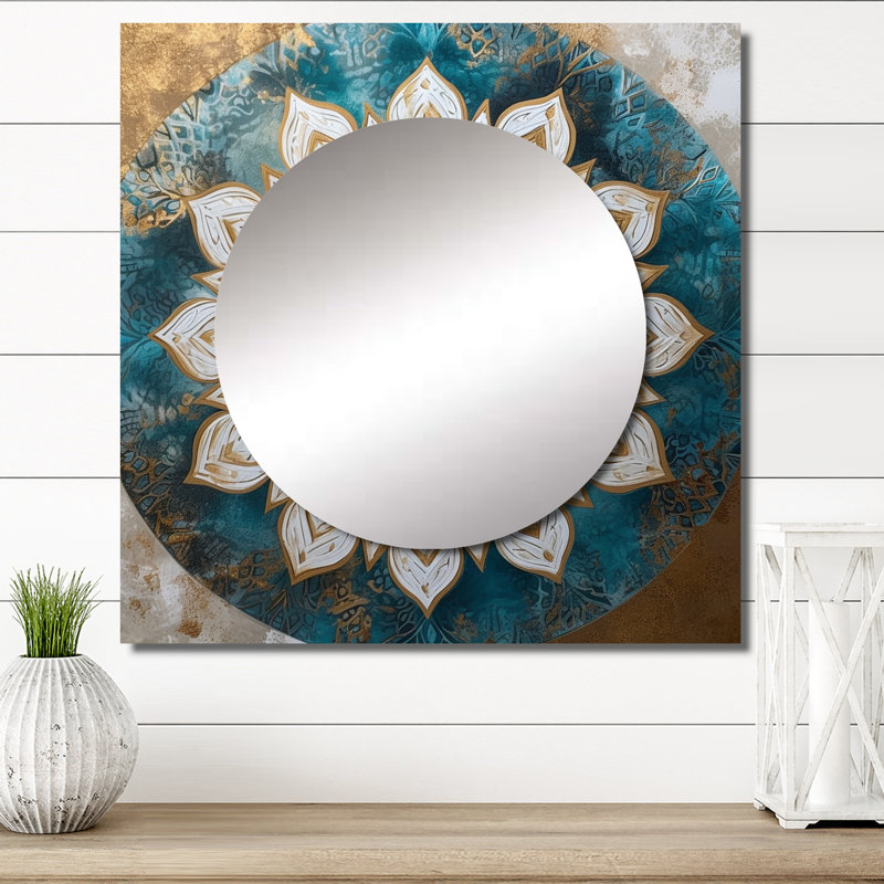 Meinte - miroir mural carré Boho Mandala pour salle de bain, 36 po x 36 po