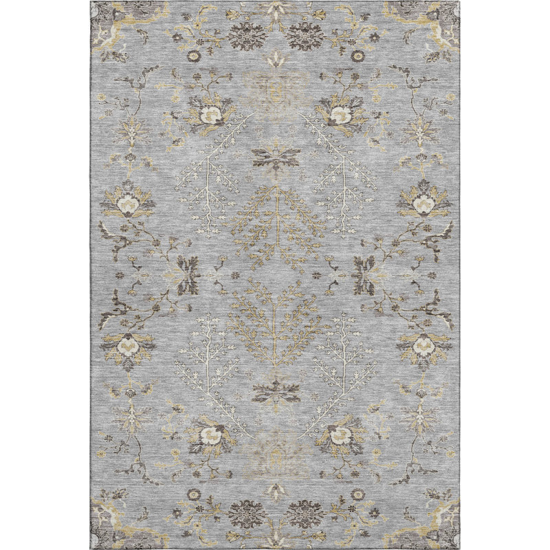 Premium Machine Washable Gurubaksh AMF1156 Floral Rug, Rectangle 2'6" x 3'10"