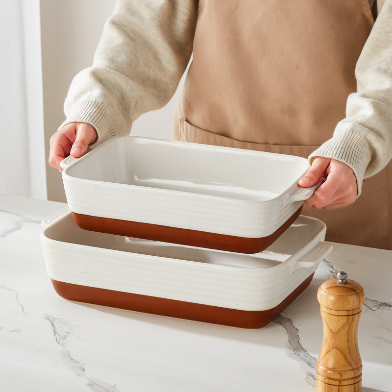 MALACASA Rectangle Stoneware 2 Piece Au Gratin Dish Bakeware Set