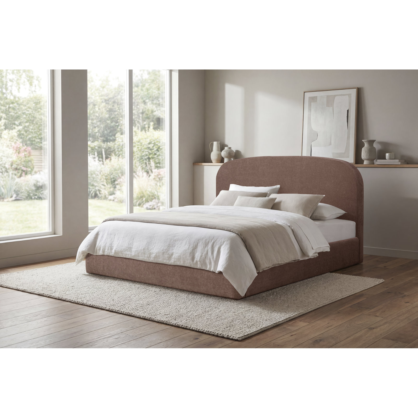 Mele Linen Upholstered Round Bed, Brown Velvet, King