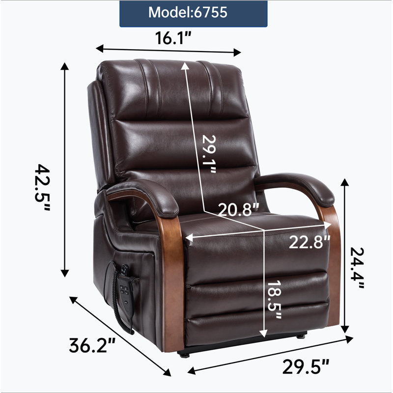 Fauteuil inclinable Power Leatheraire Lift, Brun