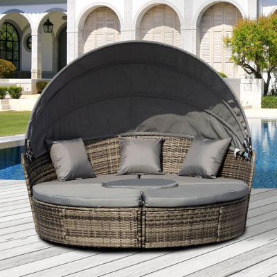 Jazmyne Outsunny 4 Piece Round Rattan Daybed, Convertible Patio Furniture Set, Adjustable Sun Canopy, Sectional Outdoor Sofa, 2 Chairs, Extending Tea by Laurel Foundry Modern Farmhouse