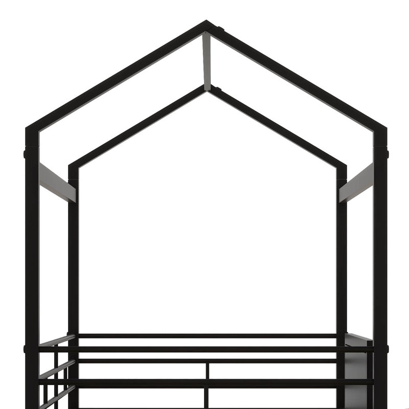 Twin Size Metal Loft Bed With Guardrails And Two-Sided Writable Chalkboard, House Bed With Slide, Roof For Kids,Teens, White