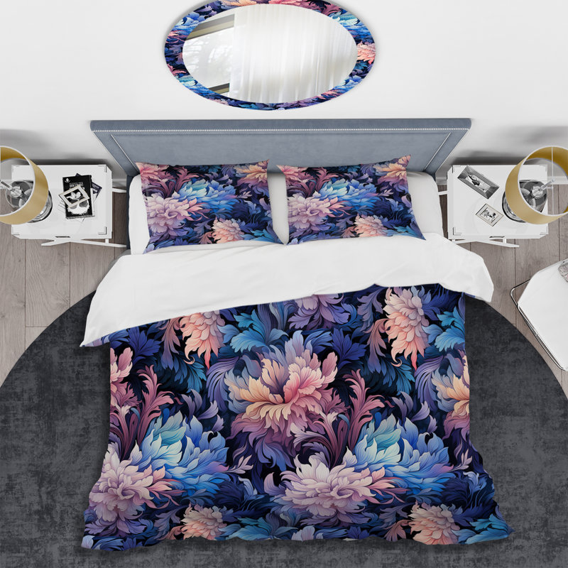 Celestial Blue Damask Mirage II - Ensemble de housse de couette damassé, Housse de couette pour grand lit et 2 taies décor