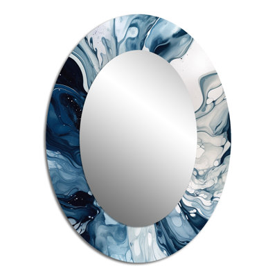 Blue Grey Ethereal Elixir I - Blue Modern Oval Wall Mirror