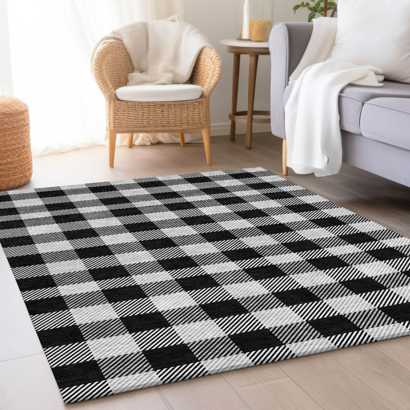 Premium Machine Washable Prisco Black Rug, Rectangle 5' x 7'6"