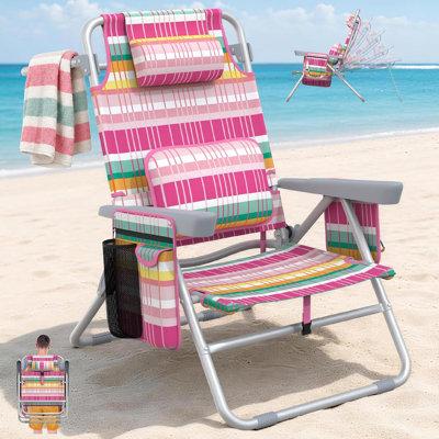 15" Tall Portable Beach Chair with Backpack Straps, 5 Adjustable Positions, Folding Outdoor Chair