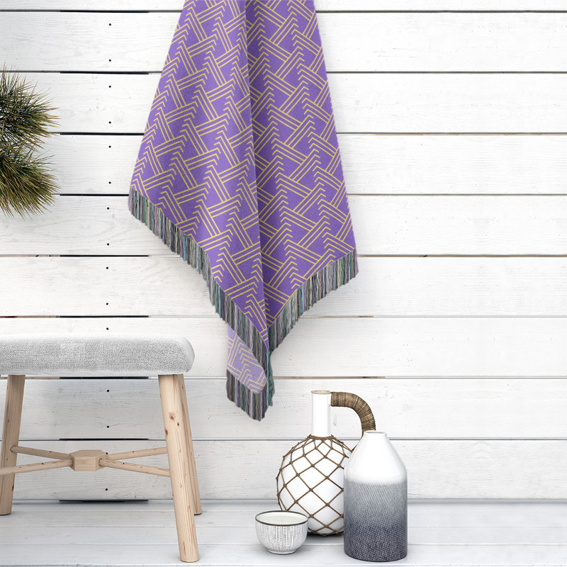 Couverture en coton tissé zigzag classique, L 37 po x L 52 po, Mauve/jaune