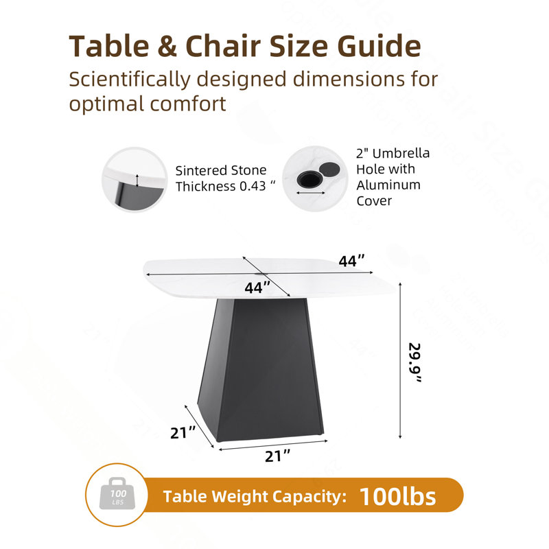 Table de salle à manger carrée d'extérieur 44 po Modern, Blanc