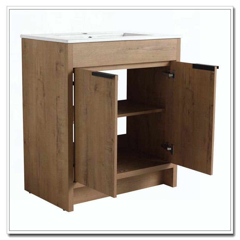 Armoire de salle de bain autoportante avec deux portes à fermeture douce