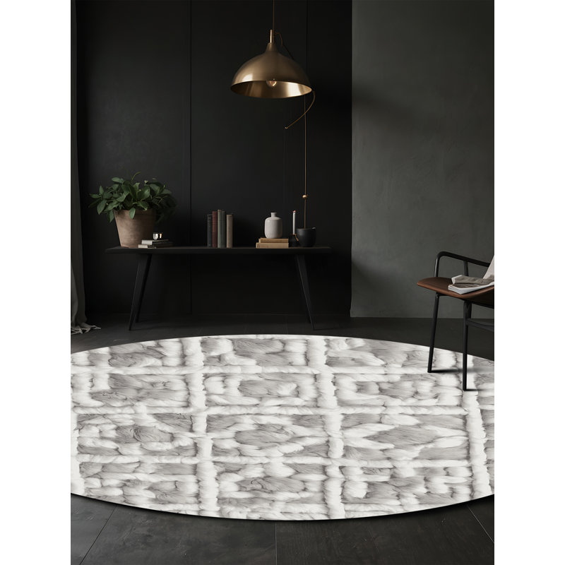 Machine Washable Gray Area Rug, Round 7'