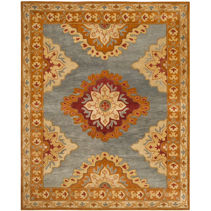 Tapis oriental gris foncé / orange / beige en laine touffeté à la main Cranmore, Rectangle 8 pi x 10 pi