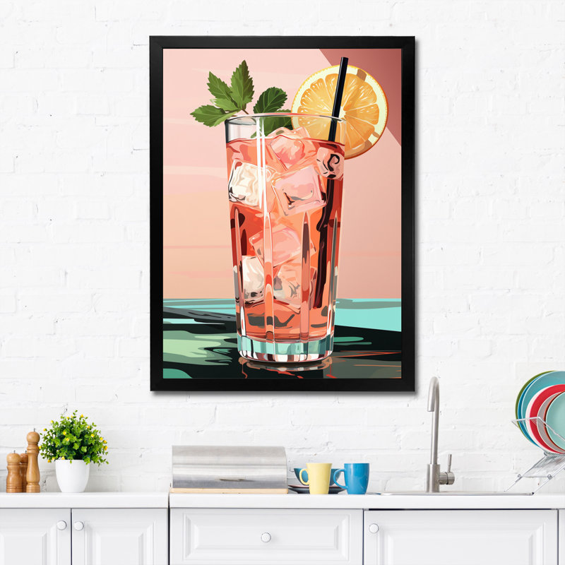 «Vitalia Drink Minimalistic Cocktail Colorful V», reproduction sur toile, Cadre photo noir, H 20 po x l 12 po x P 1 po
