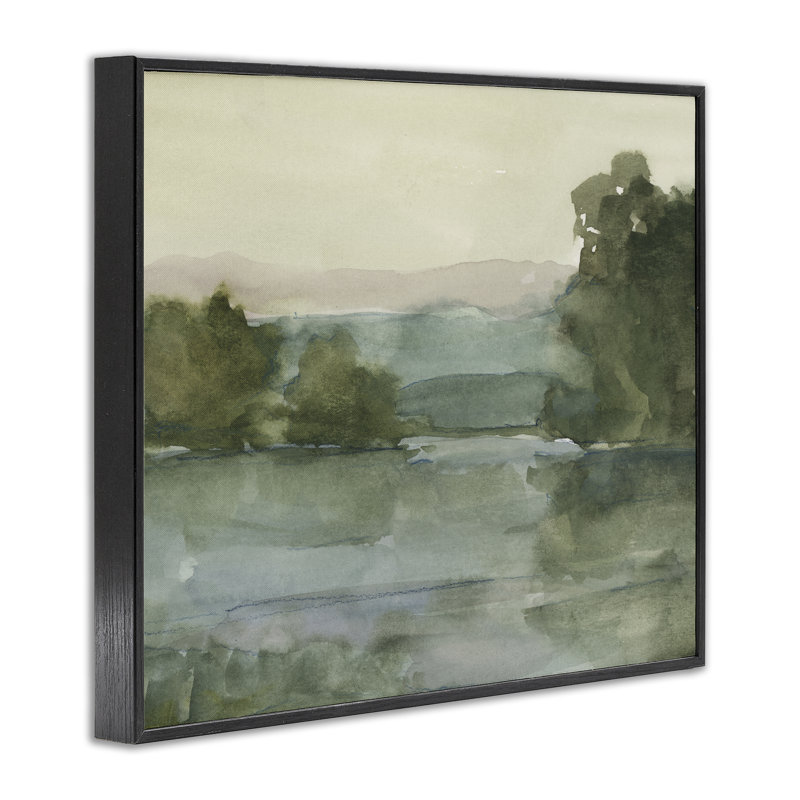Vue sur lac et montagne, estampe numérique, design par Ethan Harper, H 11 po x l 14 po, Giclée encadrée noir minuit