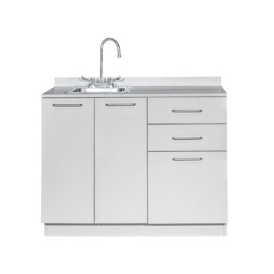 Meuble de rangement pour salle d'examen, 36,75 po H x 42 po L, avec lavabo gauche, 2 portes, 2 tablettes ajustables et 3 tiroirs