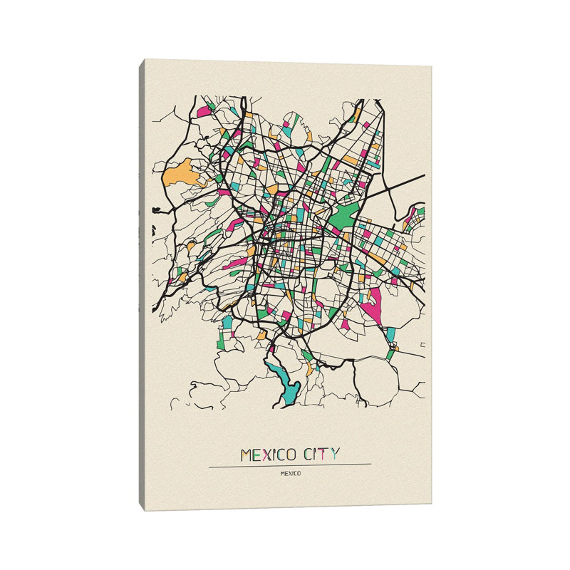 Mexico City Map by Ayse Deniz Akerman - Wrapped Canvas Print, 20.32 cm H x 30.48 cm W
