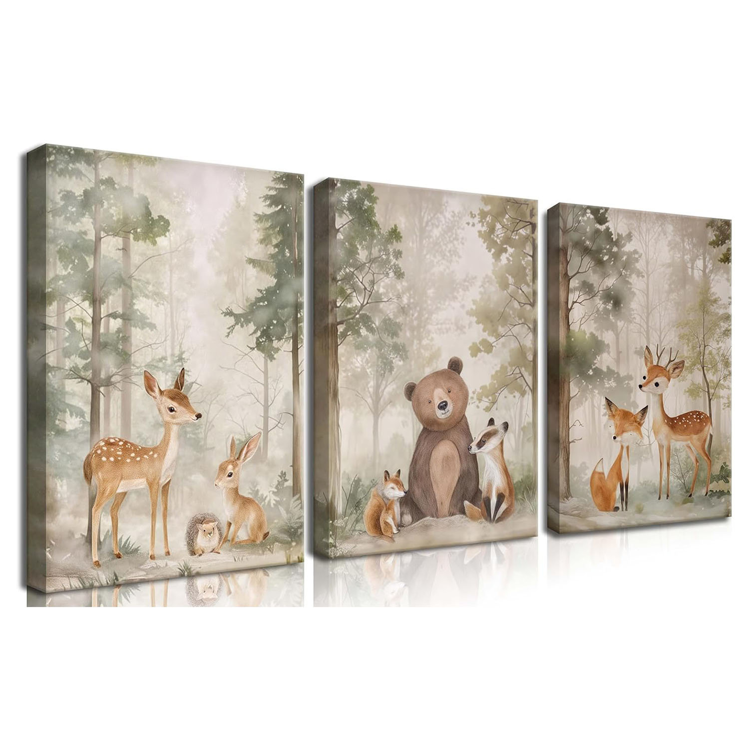 August Grove® Nursery Canvas Wall Art Set Of 3 - Woodland Wild Animals ...