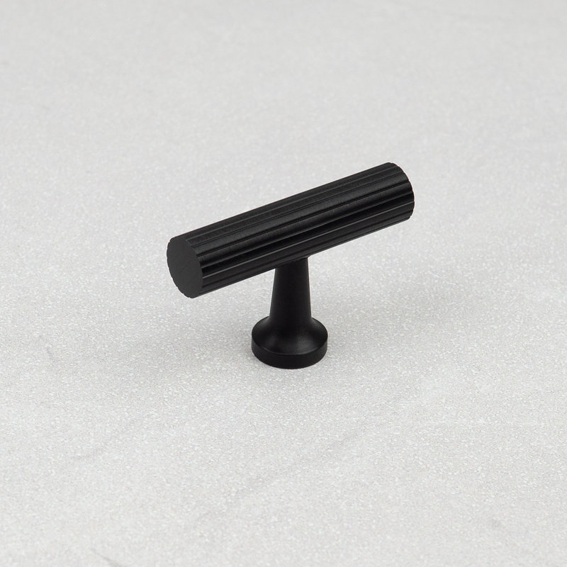 Matt Black Reeded Detail T-Bar Handles & Coordinating Knobs, 50mm T-Bar Pull
