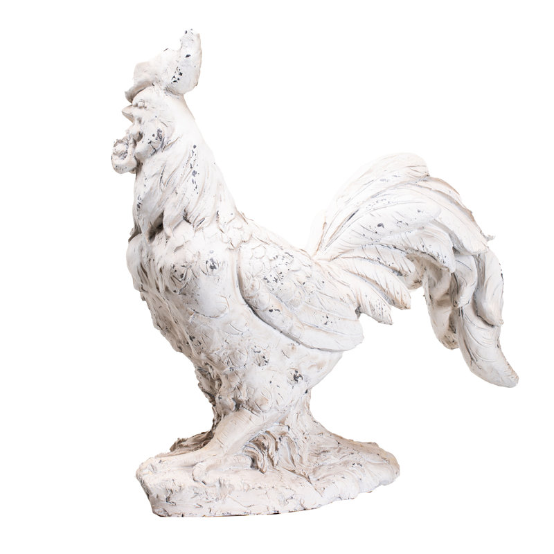 Antique White Farm Rooster Garden Statue