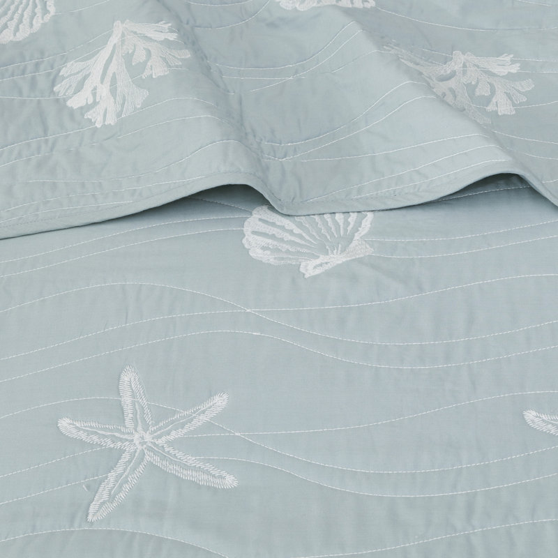 Dusty Blue Cotton Nautical Reversible Full Quilt Set