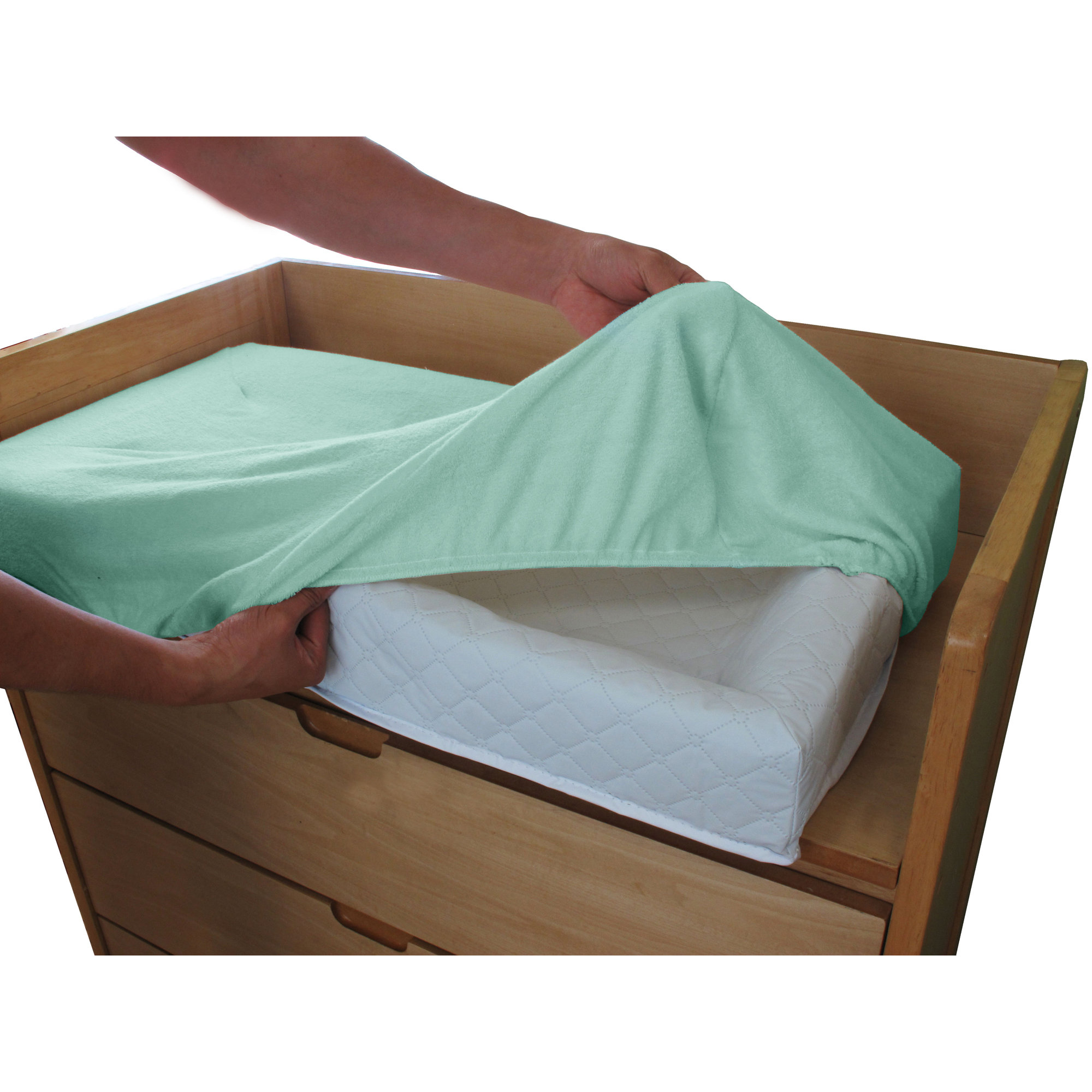 Johnathan Combo Pack Waterproof Changing Pad with Fitted Plush Cover, 4" H x 32" W x 16" D, Mint