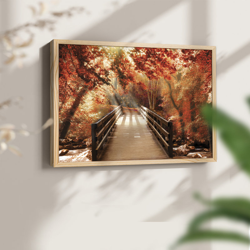 Autumn Bridge -Framed Print - Restickable, Natural, 16" H x 20" W
