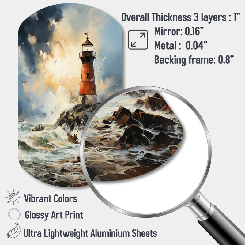 Rétro phare de guidage I - art mural asymétrique en forme de cylindre, H 31 po x l 19 po