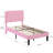 (Set of 2) Pink Twin Size Upholstered Platform Bed Frame with Adjustable Headboard, No Box Spring Needed-1576754657
