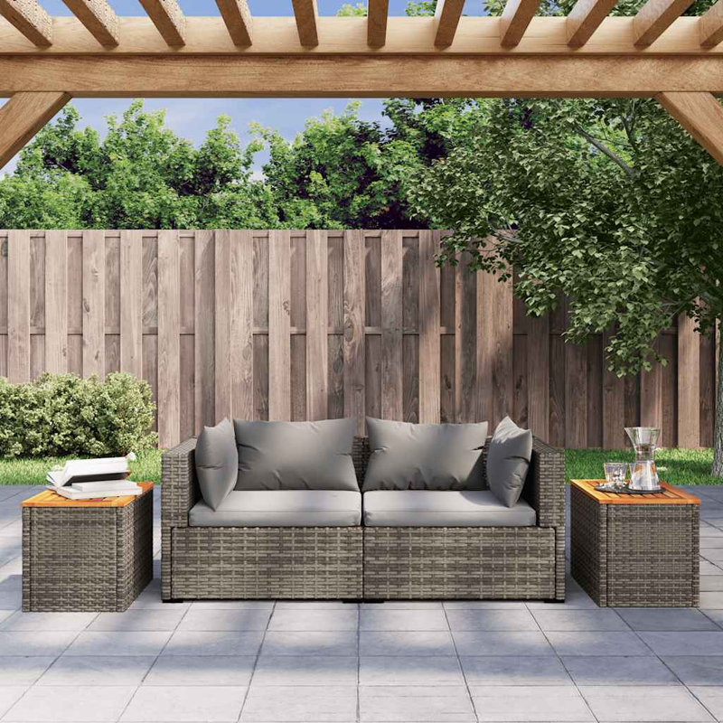  Table d'appoint de jardin en rotin PE gris et brun et bois d'acacia massif, Gris