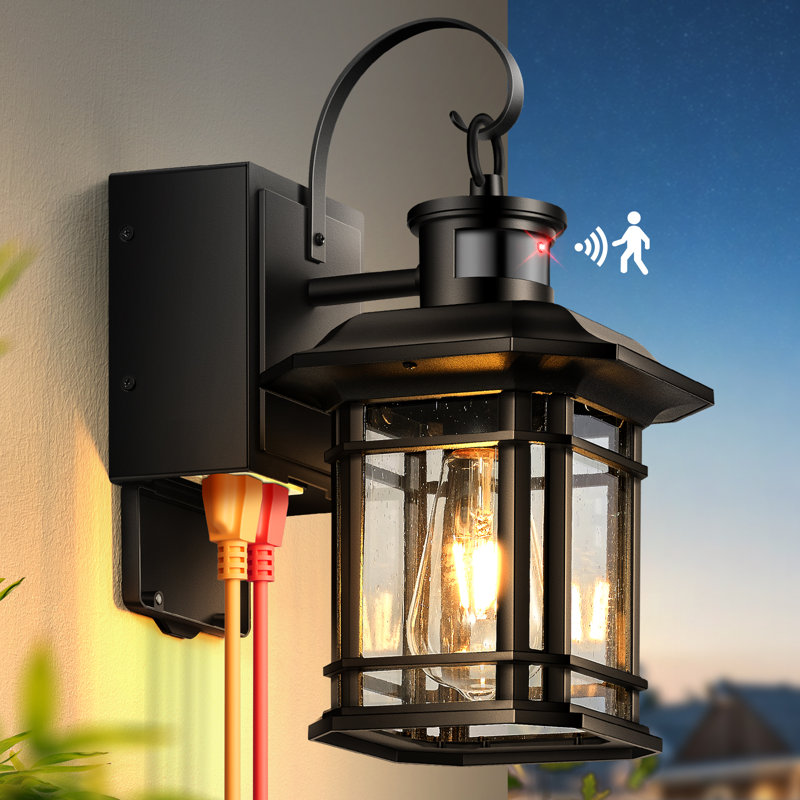 Porch Light with GFCI Outlet, Motion Sensor Outdoor Lights, Dusk to Dawn 3 Lighting Modes Outdoor Light with Outlet