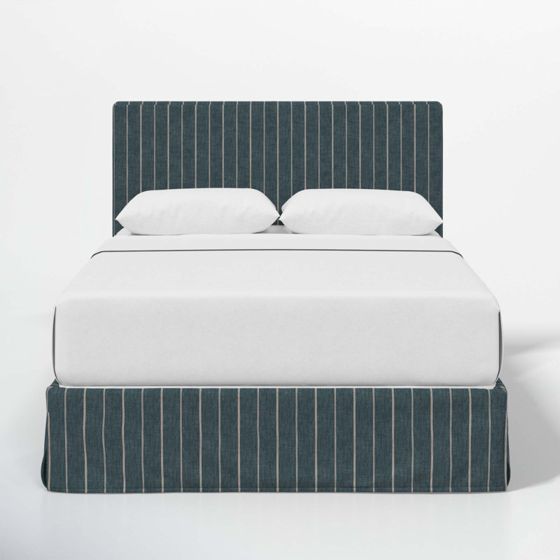 Verona Upholstered Slipcover Bed, Full, Fritz Indigo Stripe