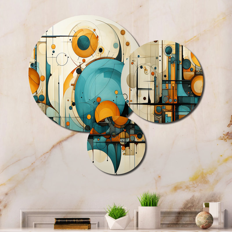 Teal Yellow Abstract Fractal Collage Melodies I Abstract Wall Decor on Metal
